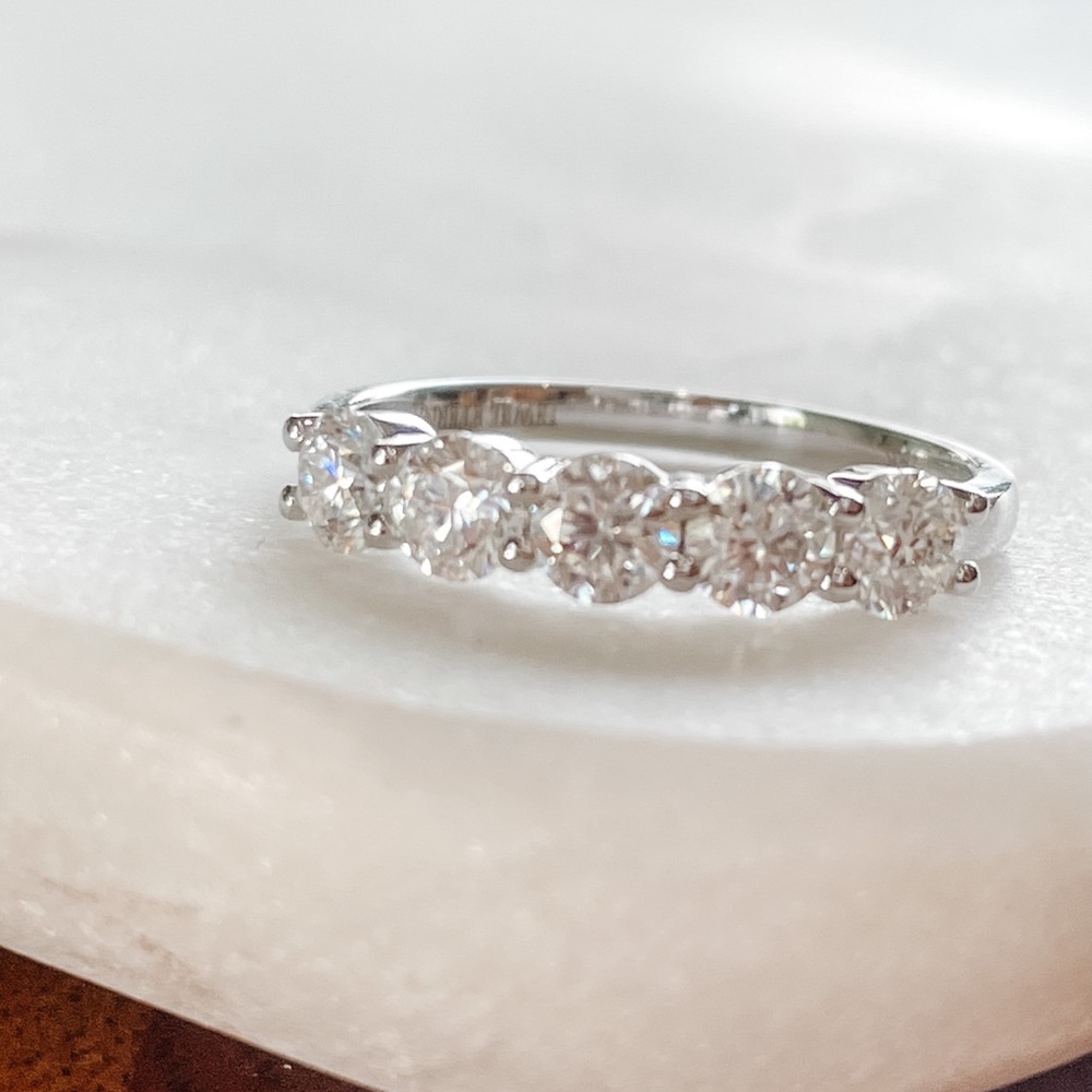 14k White Gold 5 Stone Moissanite Anniversary Ring D VVS1
